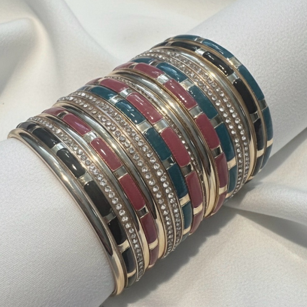 🆕 Colorful Enamel & Crystal Statement Multicolor Bangle Set/Stack - Picture 3 of 4